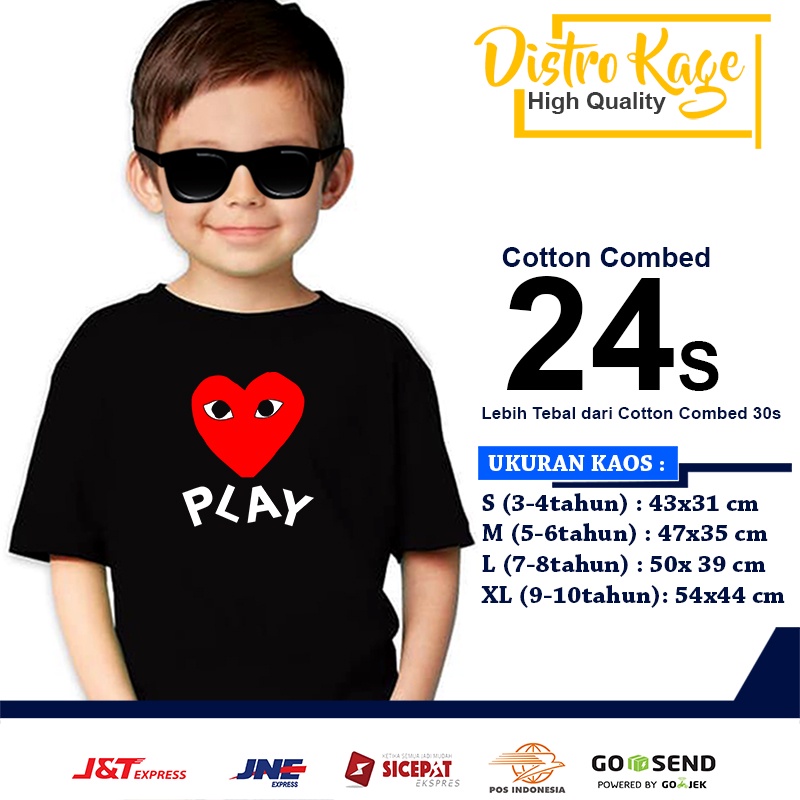 Baju Kaos Anak Laki Laki Play CDG Desain Simpl Unisex Cotton Combed 30s Distro Kage
