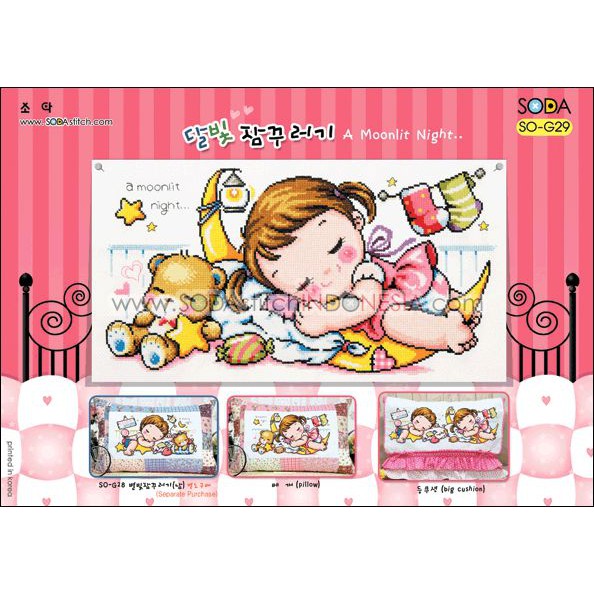 Paket DIY Craft Sulam Kristik Strimin Cross Stitch Sodastitch SO-G29 - A Moonlit Night Girl