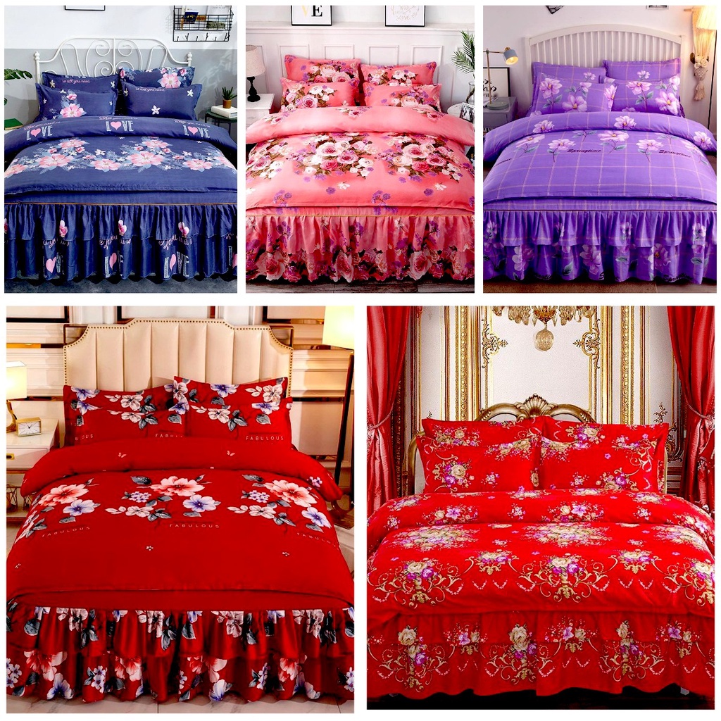 Sprei Rumbai Plus Sarung Bed Cover Hantaran Pernikahan Mewah dan Aesthetic Motif UK 180X200