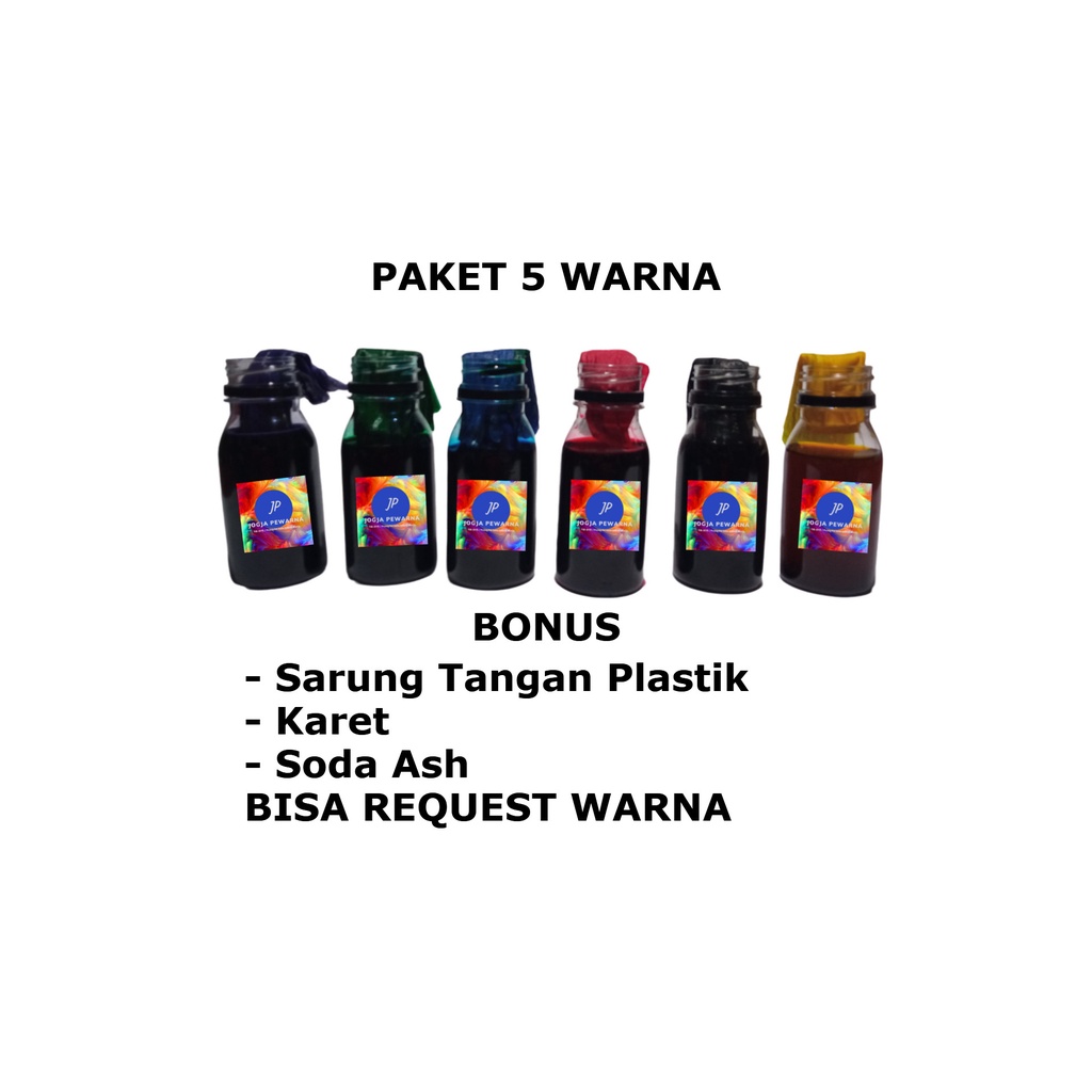 

Pewarna/Baju/Batik/Kaos/Remasol/Pakaian/Paket 5 Warna /tye Die/Premium/Murah/100ml/250ml