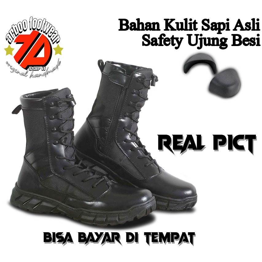 Sepatu PDL BOA Jatah Polri Terbaru / Sepatu TNI SATPAM bahan kulit sapi asli kombinasi cordura water