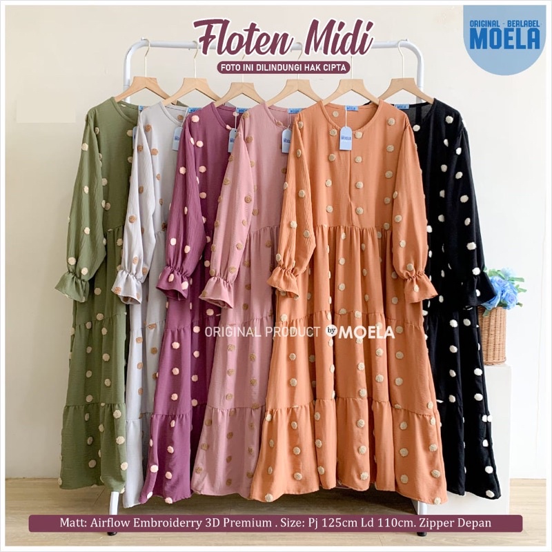 Flotten Midi Dress by Moela | Dress Polkadot Dress Midi Gamis Lebaran Dress Lilac Gaun Korean Fashio