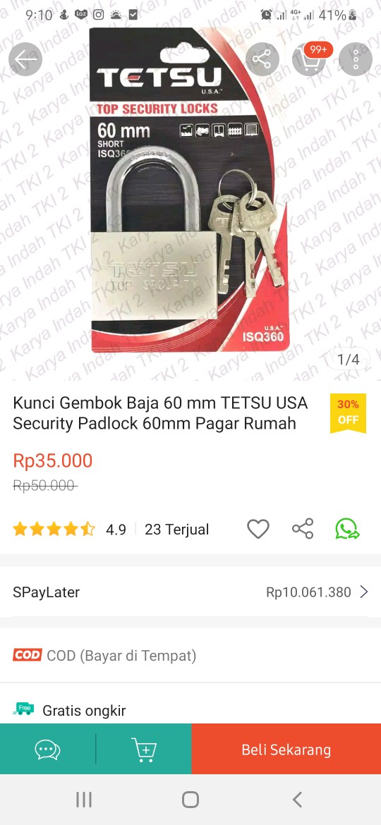 Kunci Gembok Baja 60 Mm Tetsu Usa Security Padlock 60mm Pagar Rumah Gerbang Ruko