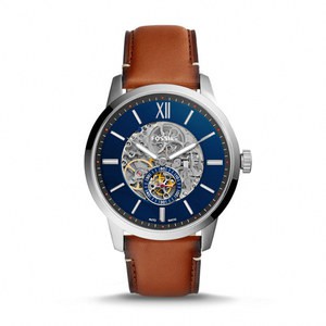 Jam Tangan Pria Fossil Men Automatic Skeleton Dial Brown Leather Watch (ME3154)