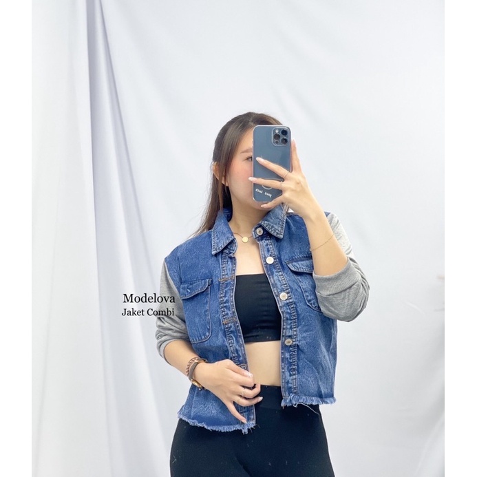 MDLV ~ JAKET JEANS COMBI JAKET JEANS KOMBINASI JAKET JEANS CEWEK JAKER JEANS GOOD QUALITY FASHION WANITA IMPORT