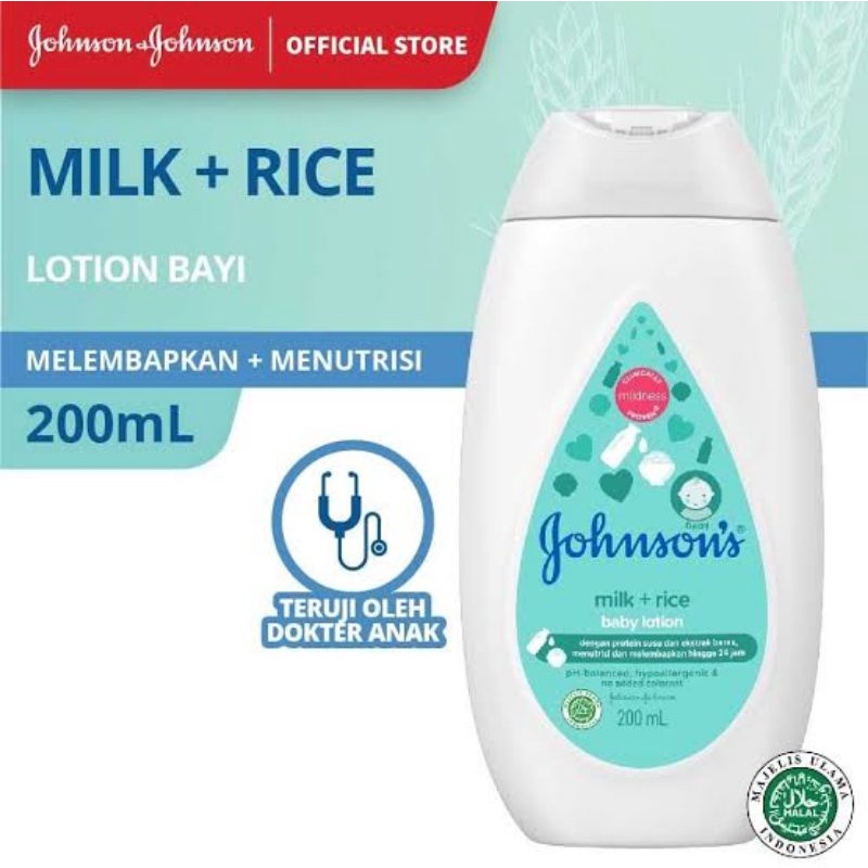 Johnson's Baby Milk Rice Lotion 100ml 200ml - Johnson Milk Rice Losion Bayi