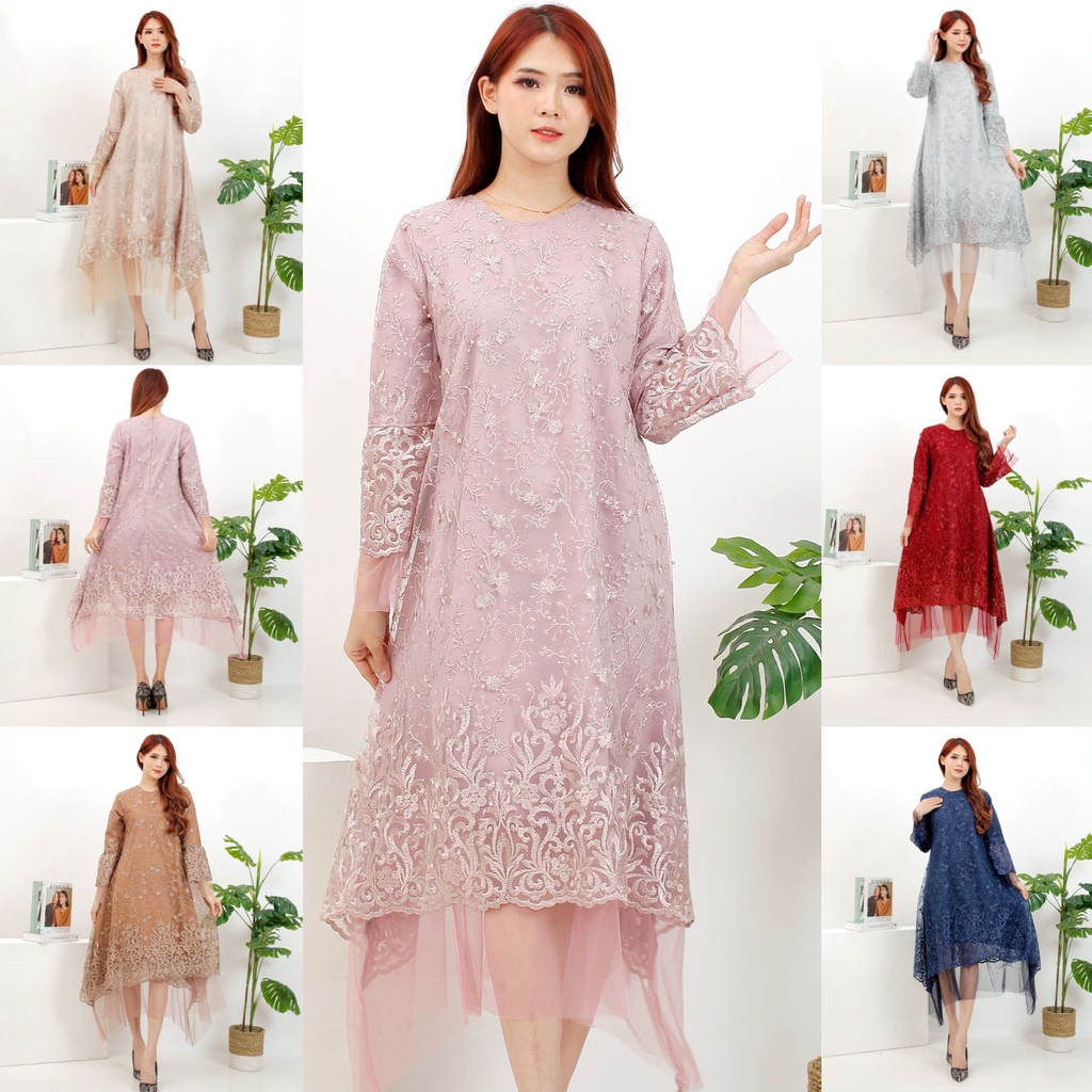 (6wrn) Dress Pesta Floren Tunik Kondangan / Dress Modern / Dres Terbaru / Dres Remaja / Dress Kondangan / Dres Brukat / Kebaya Pesta / Tunik Muslim Pesta