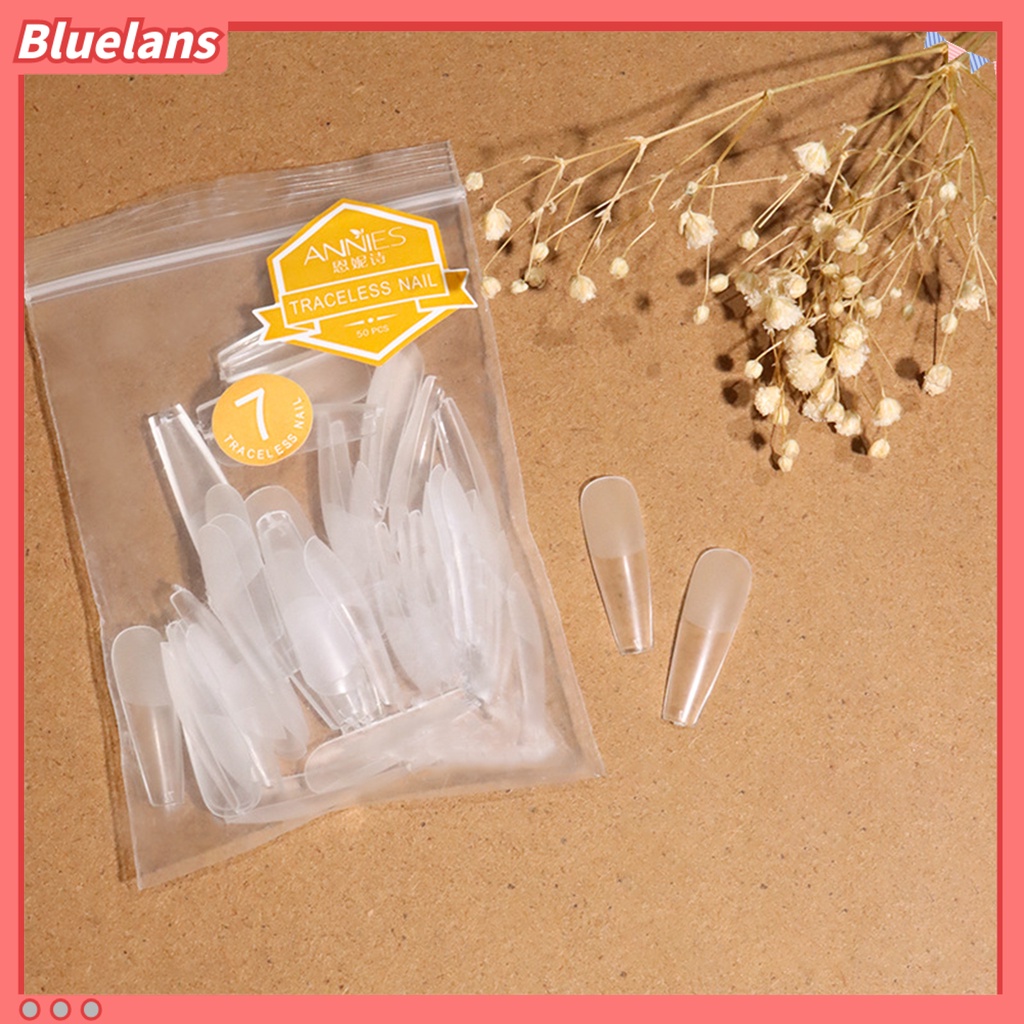 Bluelans 50Pcs / Kantong Kuku Palsu Bentuk T Transparan Ultra Tipis Tahan Lama Untuk Wanita