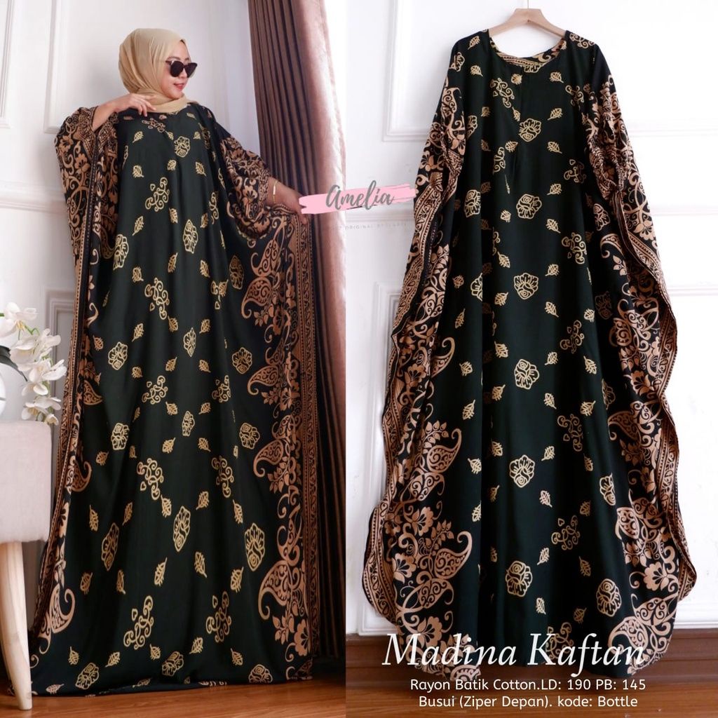 Gamis Rayon Jumbo Madina Kaftan Terlaris Motif Bunga Size Jumbo Busui Resleting / Kaftan Wanita / Gamis Arabian