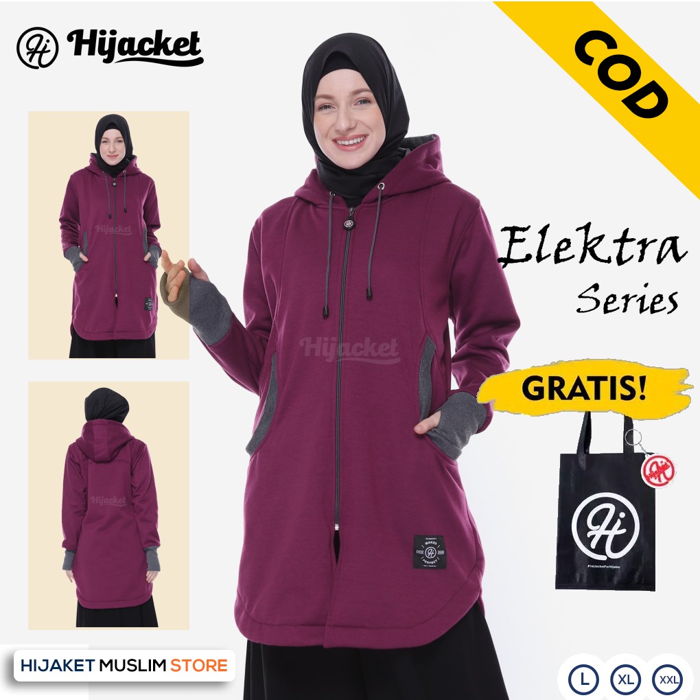 Jaket Wanita Hijacket Elektra Original Hijab Muslimah Pakaian Wanita Syari Trendy-BURGUNDY
