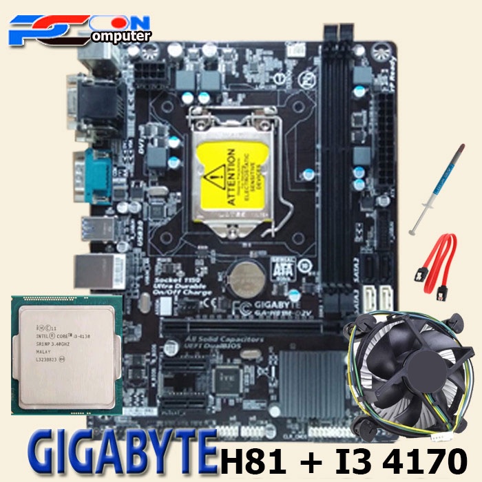 Paket mainboard LGA 1150 H81 GIGABYTE dengan i3 4170