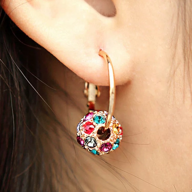 MORYMOSHI A71 Anting Tusuk Bulat Bola Crystal Fashion Wanita Korea