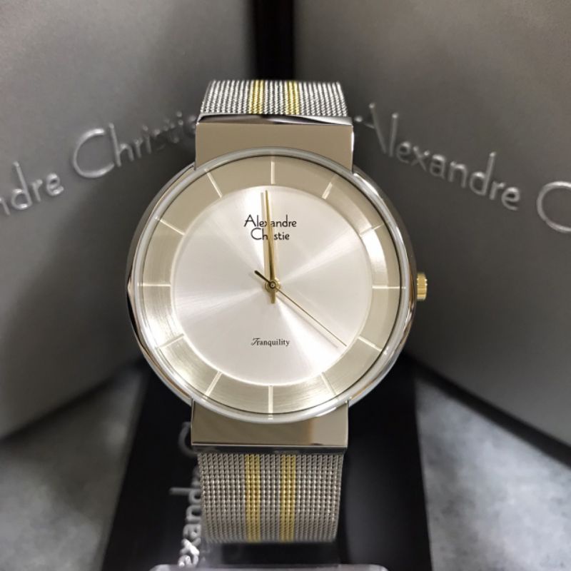 Jam Alexandre Christie AC 8523 MH BTG Pria Rantai Pasir Silver Gold Bulat