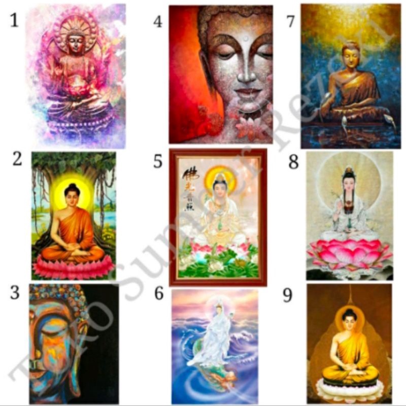 Poster Buddha Kwan Im Lukisan Art Gambar Dewa Figure Patung Siddhartha Gautama Dewi Kwan In Bunga Te