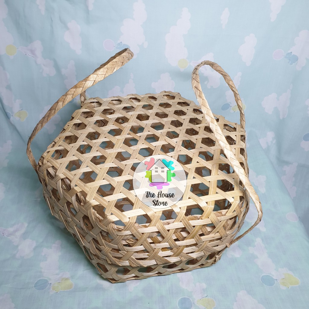 TAS ANYAMAN BAMBU SEGI ENAM 20CM DENGAN TUTUP / JINJINGAN ANYAMAN BAMBU / WADAH HAMPERS
