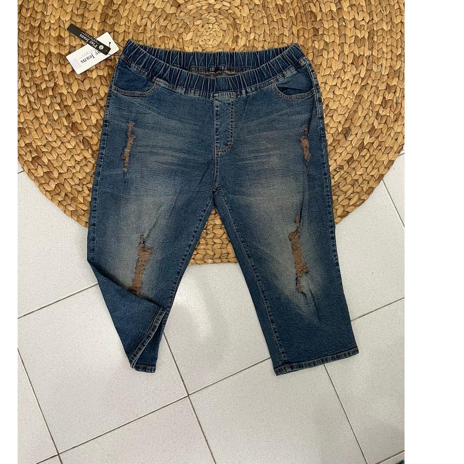 ⇁ Celana Wanita 7/8 Jeans Sobek Jumbo Celana Wanita 7/8 Whisker Ripped Jumbo ||BWQQN Terbaru