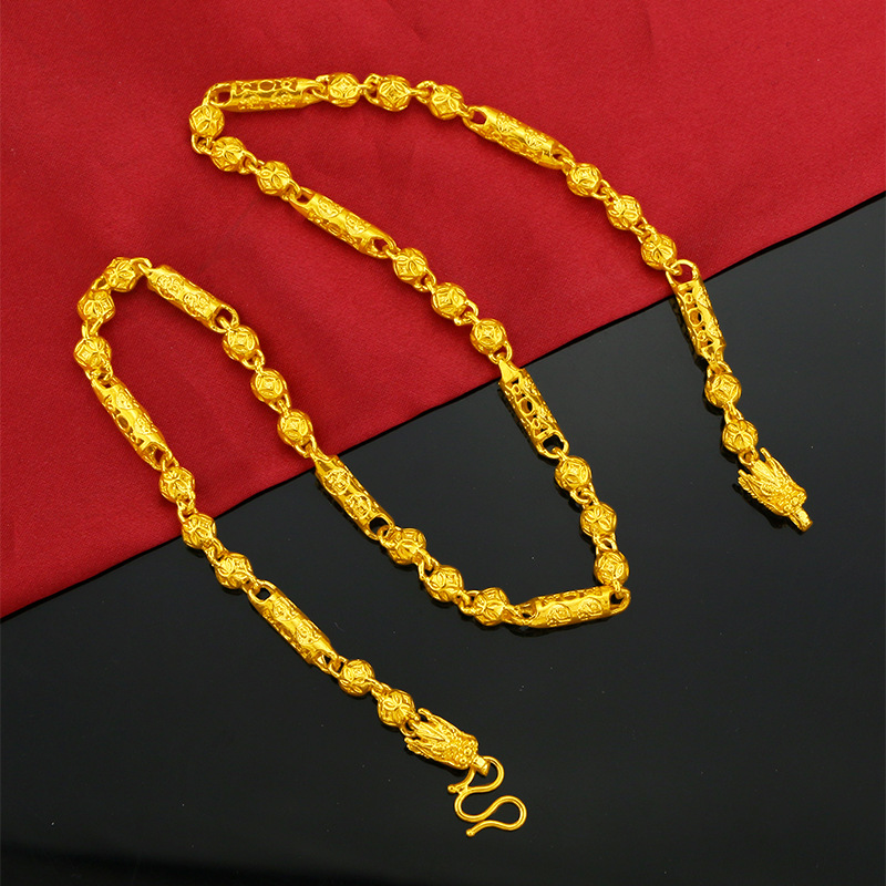 Kalung Emas Asli Kadar 375 Desain Koin Fu Fu Silinder Ukuran 6mm Panjang 55cm Berat 52g Untuk Pria