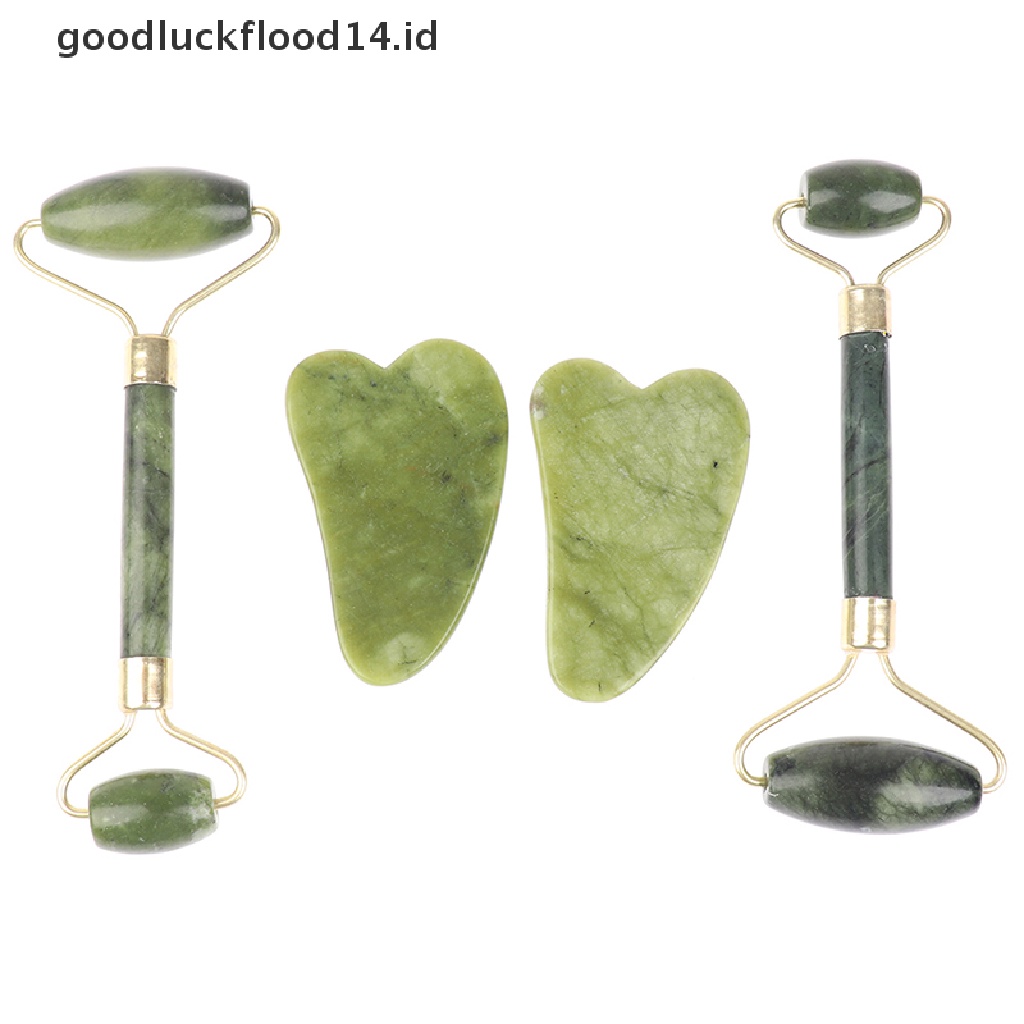 [OOID] Natural Jade Massage Roller + Guasha Board SPA Scraper Stone Facial Massager Set ID