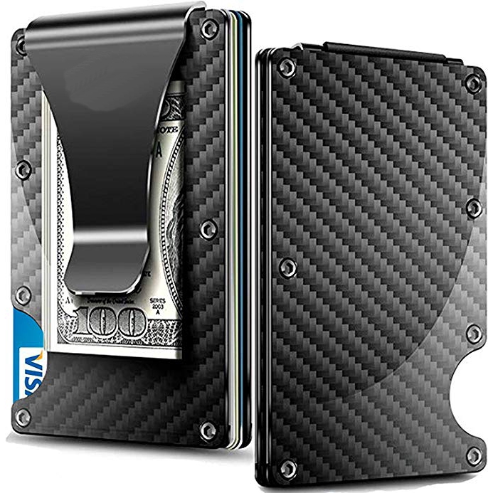 RFID US Ridge Slim Black Carbon Fiber Credit Card Holder 