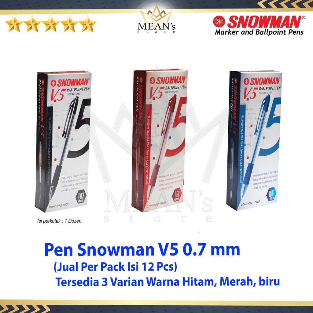 

Pulpen Snowman V5 / Ball Pen Cetek V5 0.7mm Hitam Merah Biru