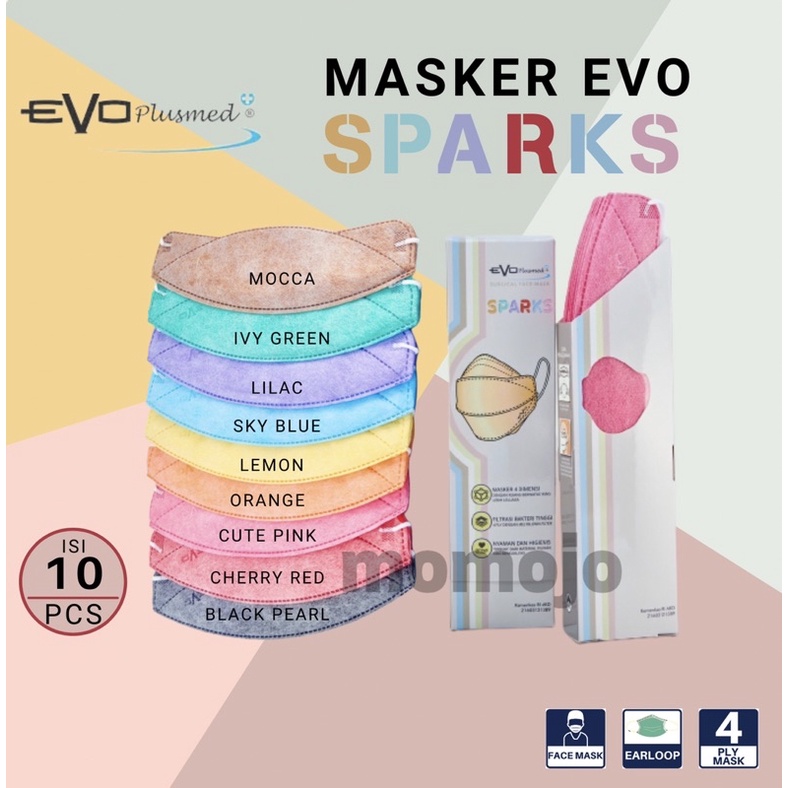 Masker EVO Plusmed SPARKS Surgical Facemask Earloop 4ply Box isi 10 pcs