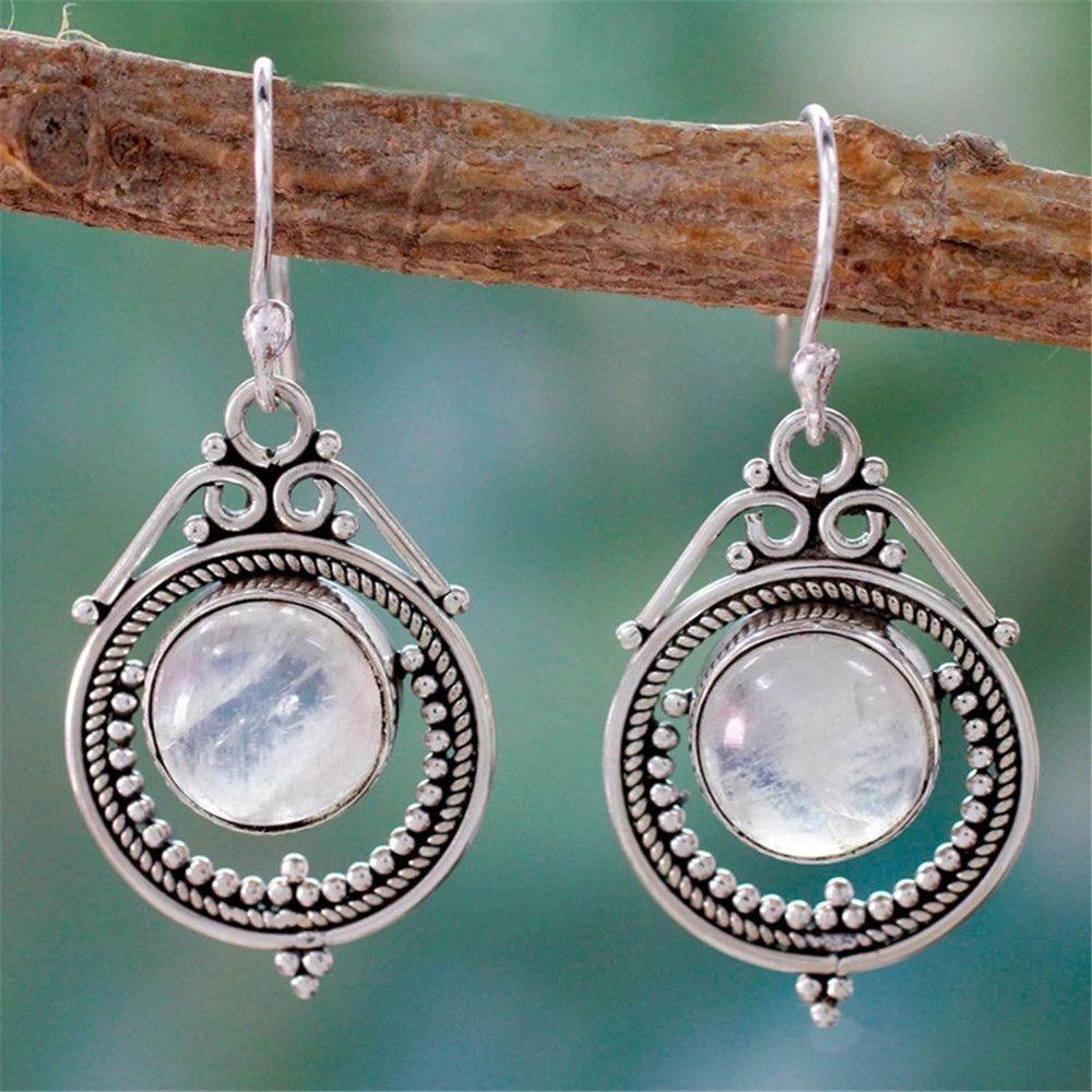 Solighter Moonstone Earrings Pesta Hadiah Ulang Tahun Perhiasan Pengantin Amethyst Menjuntai