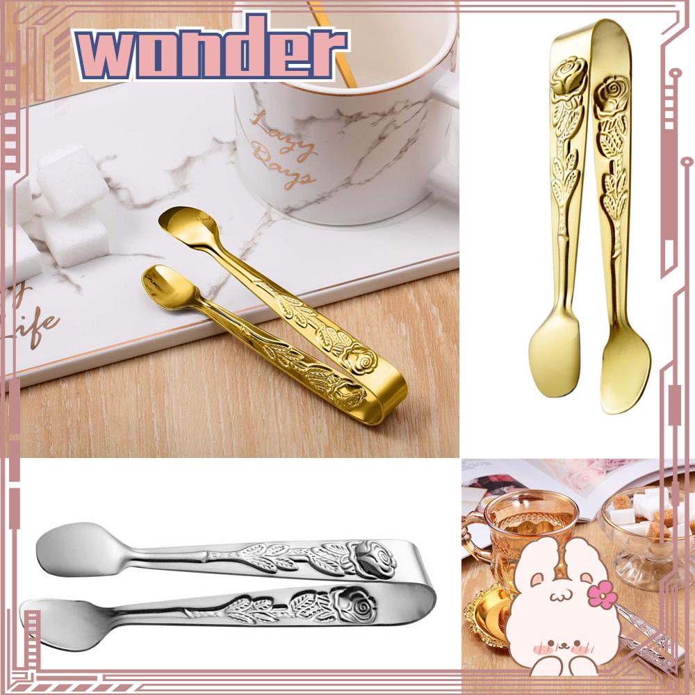 Wonderful Tongs / Capit Makanan / Es Batu / Gula / Kopi Bahan Stainless Steel Motif Bunga Mawar Vintage Untuk Dapur