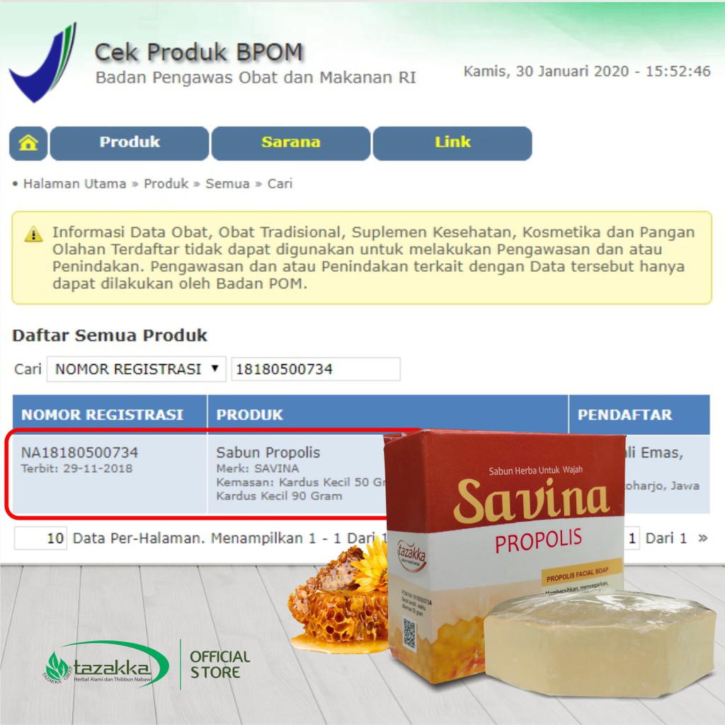 Sabun wajah savina propolis plus kolagen original tazakka melembabkan dan meghaluskan kulit alami