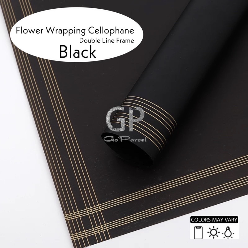 ( 5 Lembar ) DOUBLE LINE FRAME - FLOWER WRAPPING TUNE COLOR / KOREAN CELLOPHANE GARIS EMAS / KERTAS BUNGA BUKET BOUQUET - GOLD EDGE