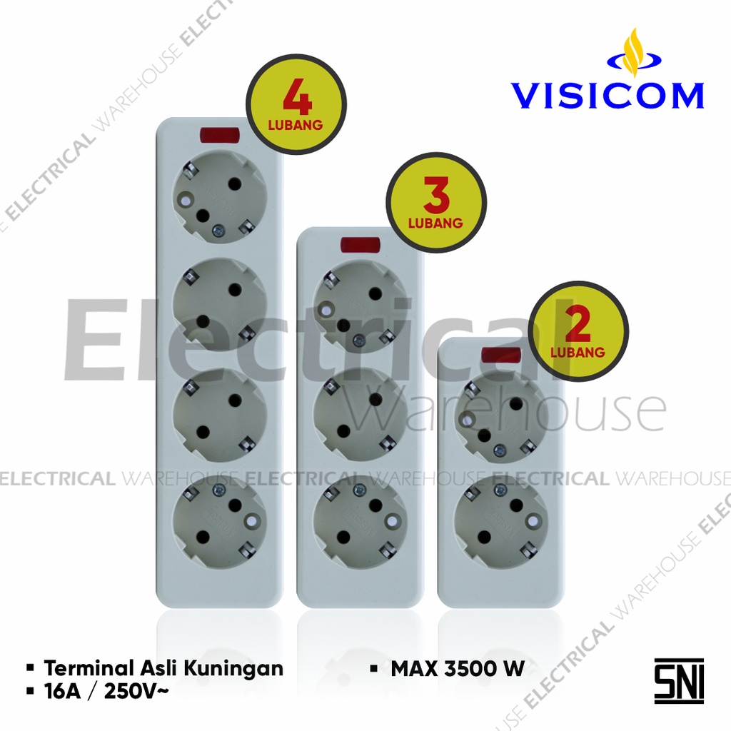 Stop Kontak dgn Indikator 2 / 3 / 4 Lubang Tanpa Kabel VISICOM VS 02/03/04ML SNI BERGARANSI