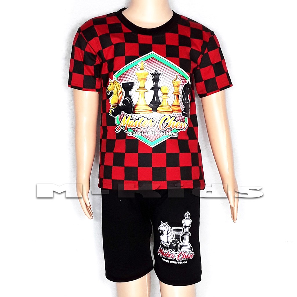 MKids88 - Baju Setelan Kaos Anak Laki-Laki Motif CATUR CHESS