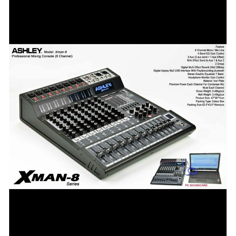 mixer audio ashley x-man 8 Xman8 8ch usb bluetooth soundcard