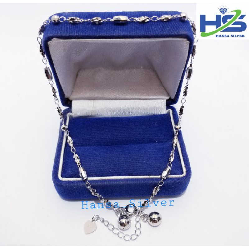 Gelang Kaki Perak Asli Silver 925 Lapis Emas Putih Model Biji Lada Stick Lilit - Perhiasan Perak