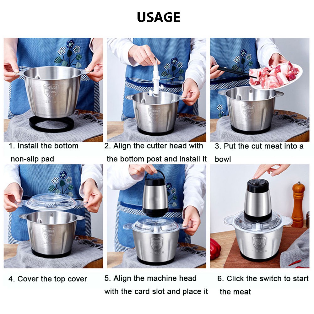 POTE 2L Chopper Blender Daging Penggiling Meat Blender Elektrik Stainless