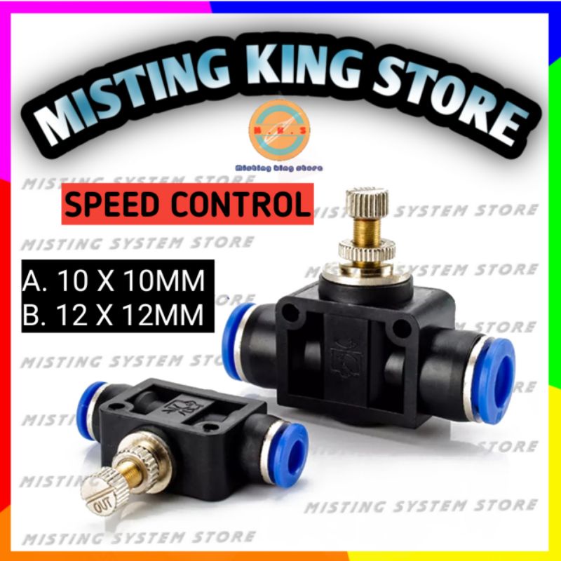 FITTING PNEUMATIC FLOW SPEED CONTROL 10 12 MM KONEKTOR SLIP LOCK SELANG PU OD 10MM 12MM