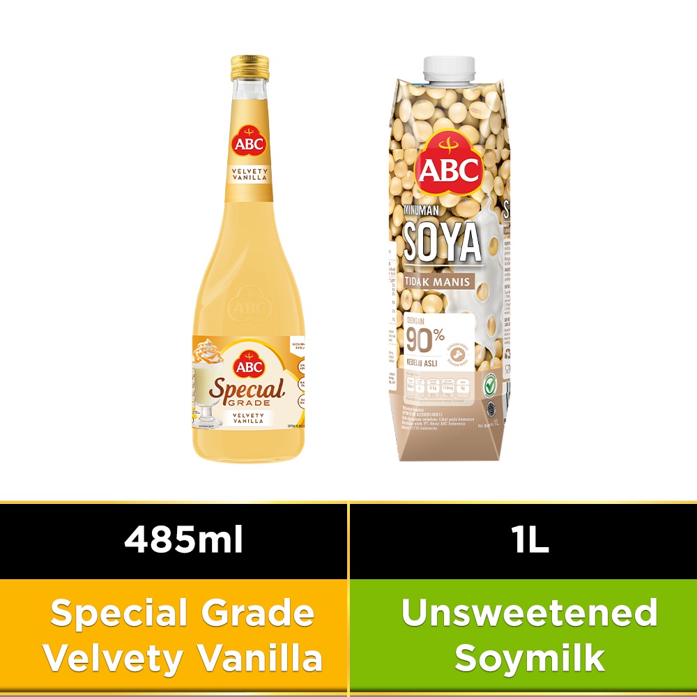 ABC Sirup Special Grade Velvety Vanilla 485 ml & ABC Unsweetened Soymilk 1 L