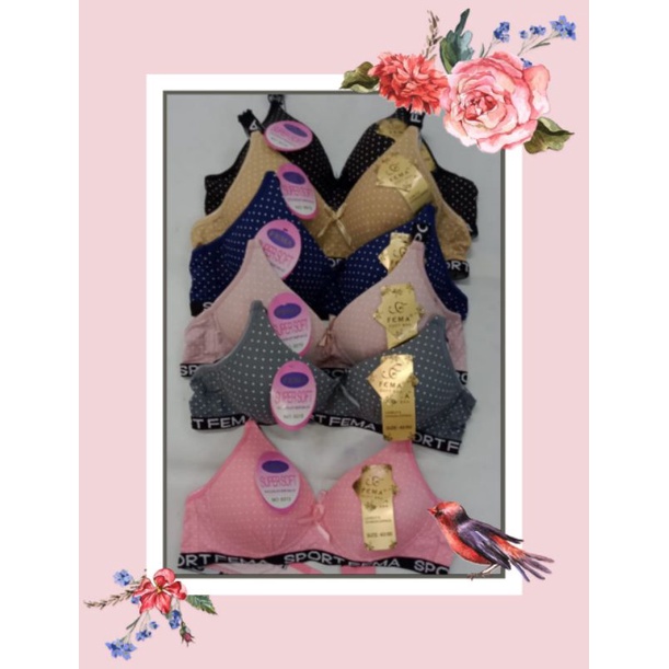 Ecer Bra Wanita 8019 Fema sport motif, pengait 2 Tanpa Kawat , Bra Wanita Import Termurah