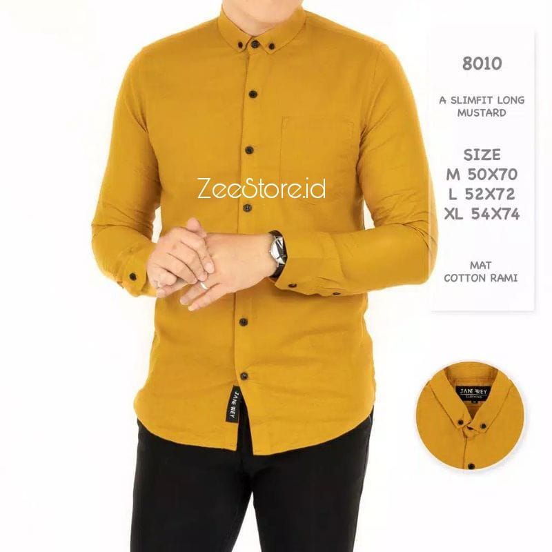 KEMEJA / HEM Polos Pria / Cowok Lengan Panjang &amp; Pendek Kasual / Formal Warna Kuning Kunyit / MUSTARD