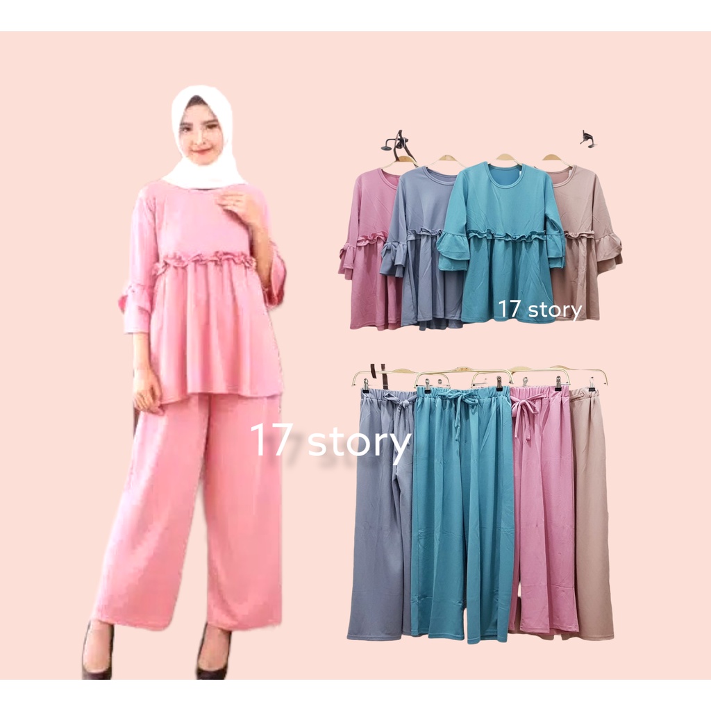 One Set Wanita Oversize Import Premium Celana kulot Mix Atasan Lengan Panjang Bahan Tebal Dan Adem K