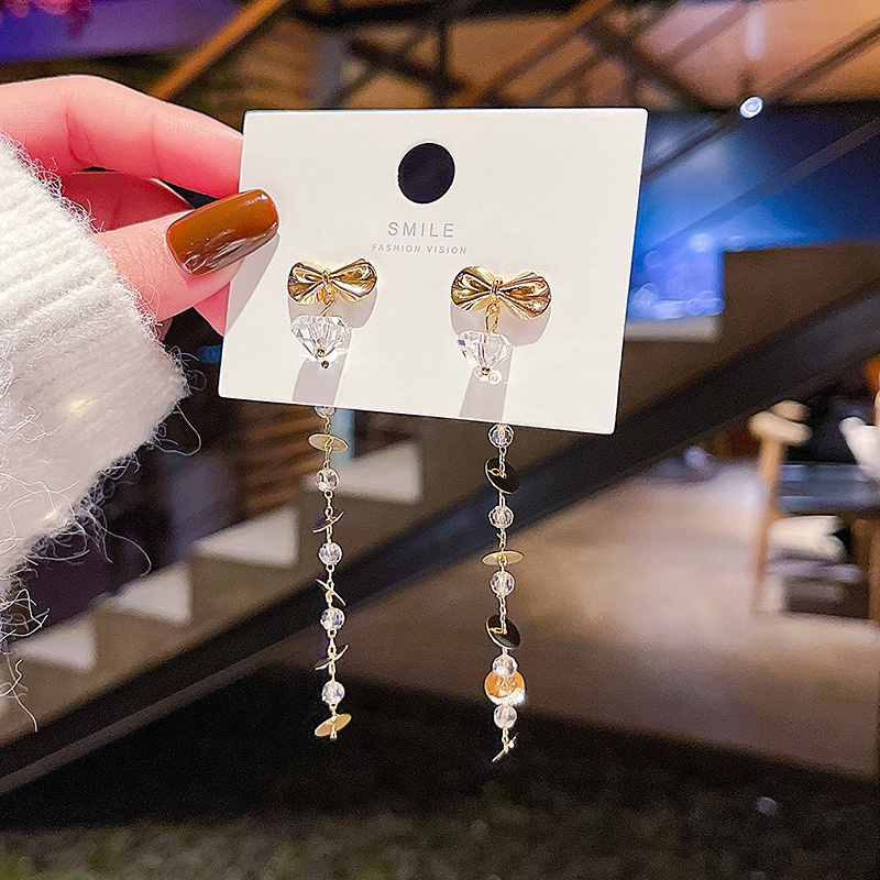 Anting Gantung Panjang Model Pita Bahan silver 925 Untuk Wanita