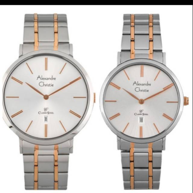 Alexandre Christie AC 8597 MD Pria Wanita Couple Silver White Dial