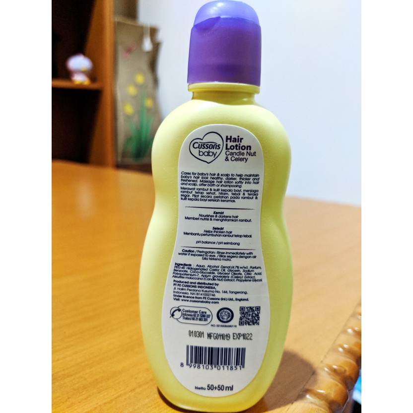 Cussons Baby Hair Lotion 50+50 ml Extra 100% lebih economis.