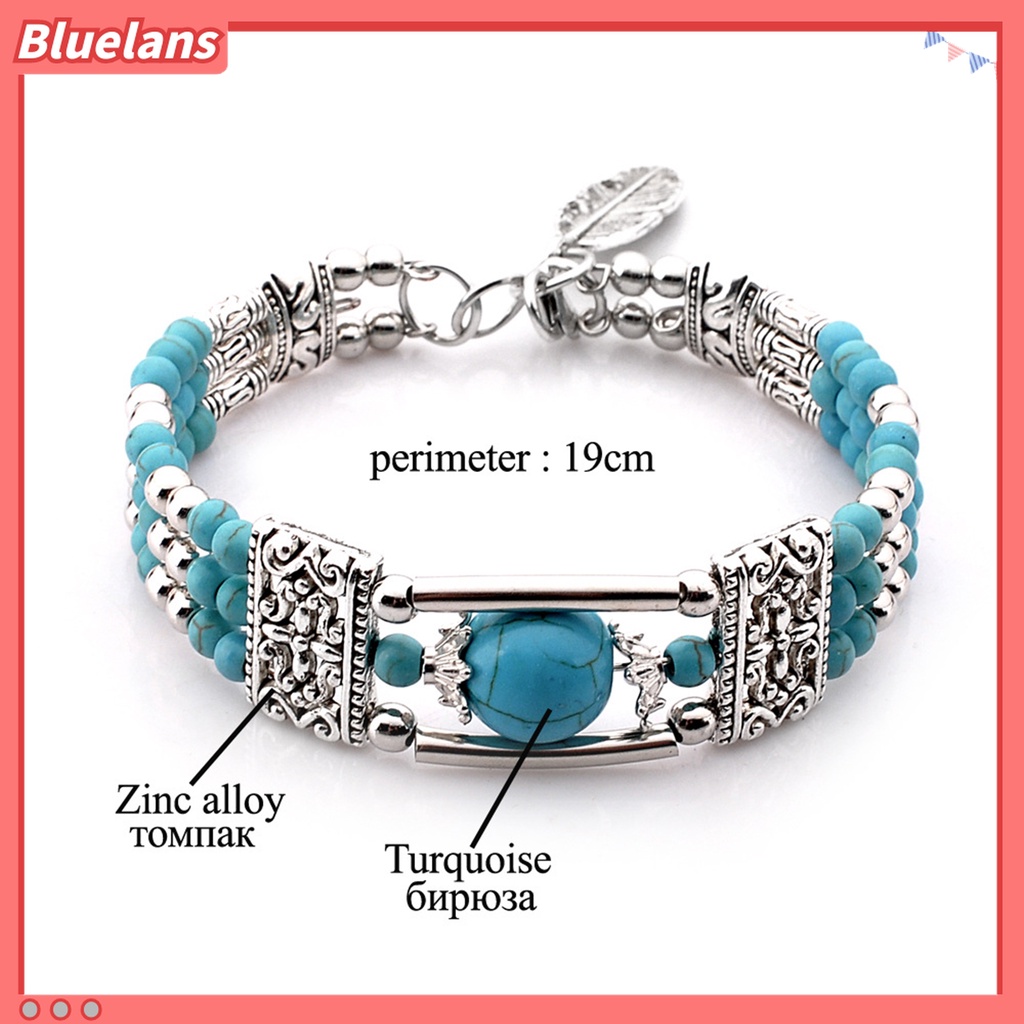 Gelang Tiga Lapis Gaya Etnik Bohemia Aksen Turquoise Imitasi Untuk Wanita