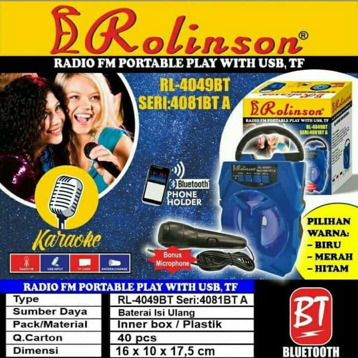 (COD) Speaker bluetooth Rolinson RL 4049 BT Seri 4081 free mic karoke (BISA COD)