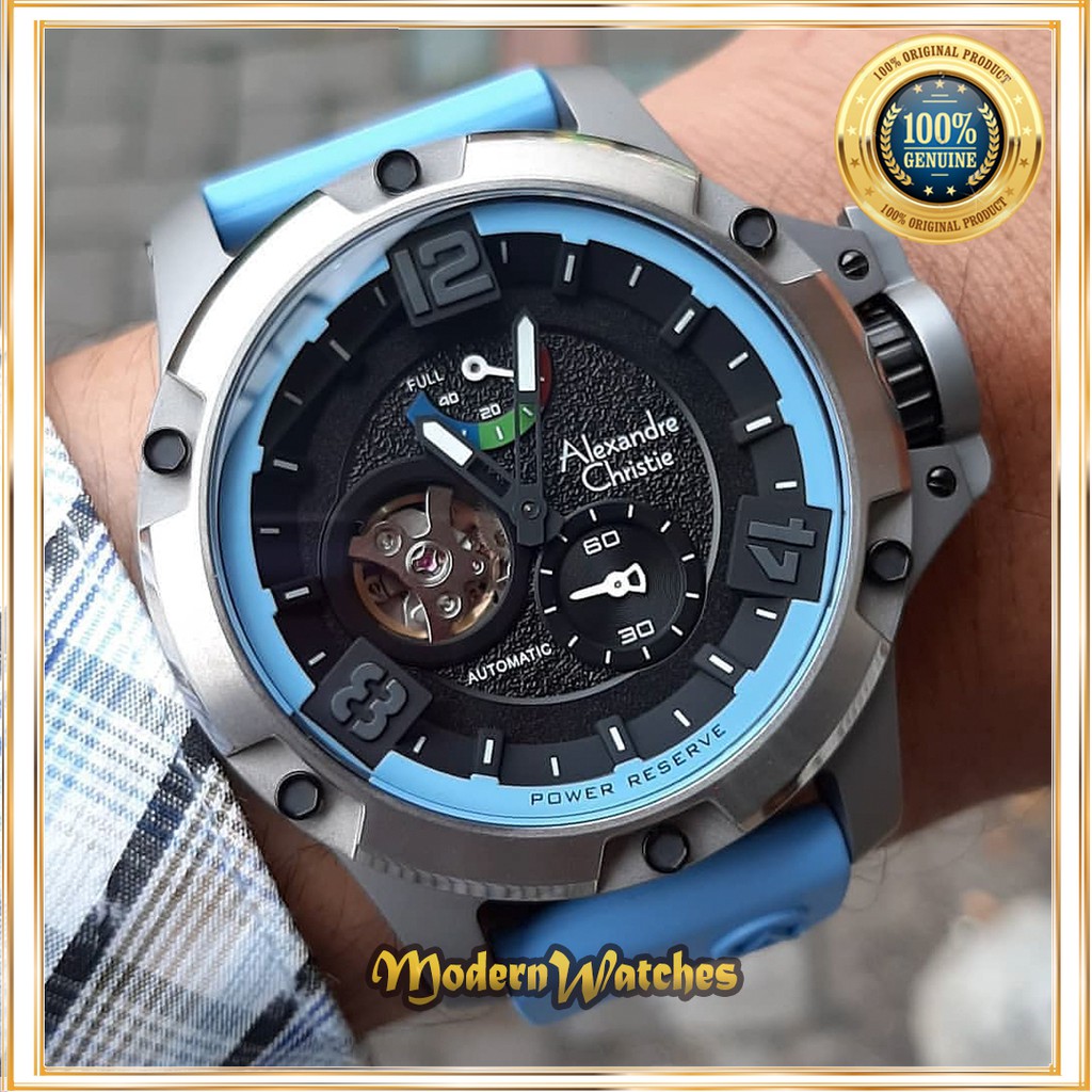 Jam Tangan Pria Alexandre Christie AC 6295 Automatic Red Abu Hitam Silver Black Open Heart Limited