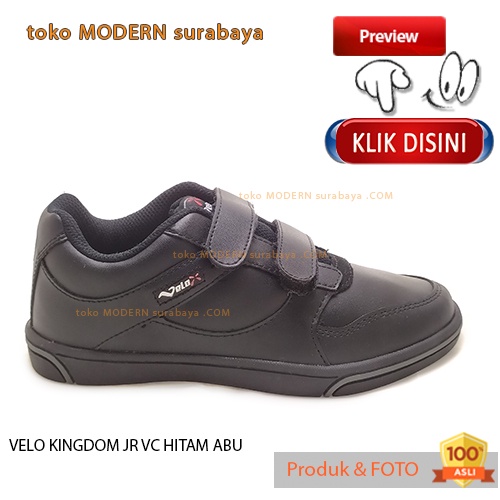 Sepatu anak sekolah sneakers velcro VELO KINGDOM JR VC HITAM ABU