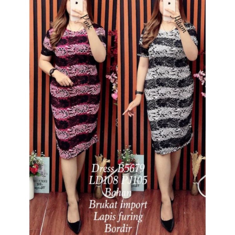 Dress Brukat hitam putih/Dress wanita/Dress Natal