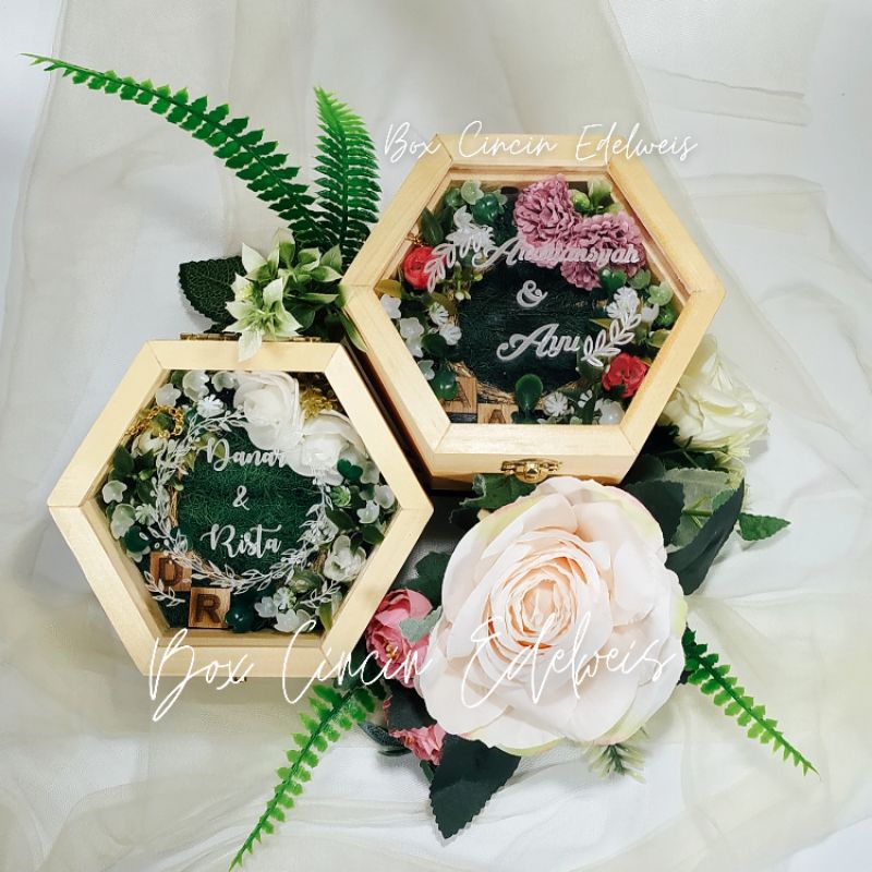 HEXAGONAL WOOD/ RING BEARER/ RING BOX/ KOTAK CINCIN/ HEXAGONAL LARGE