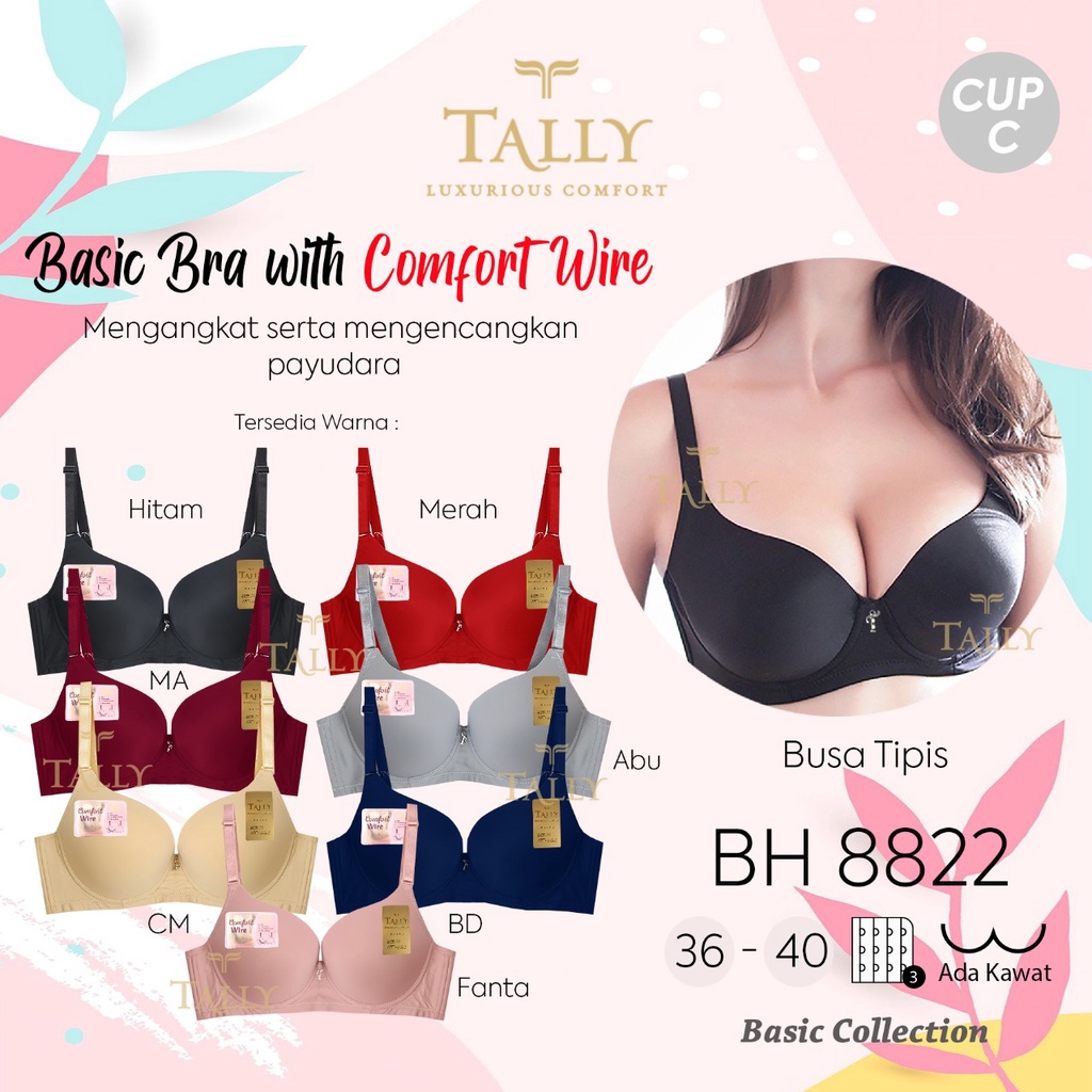 Bh Bra Tally 8822 (Cup C) Licin | Bra Busa Tipis Pakai Kawat |mkc