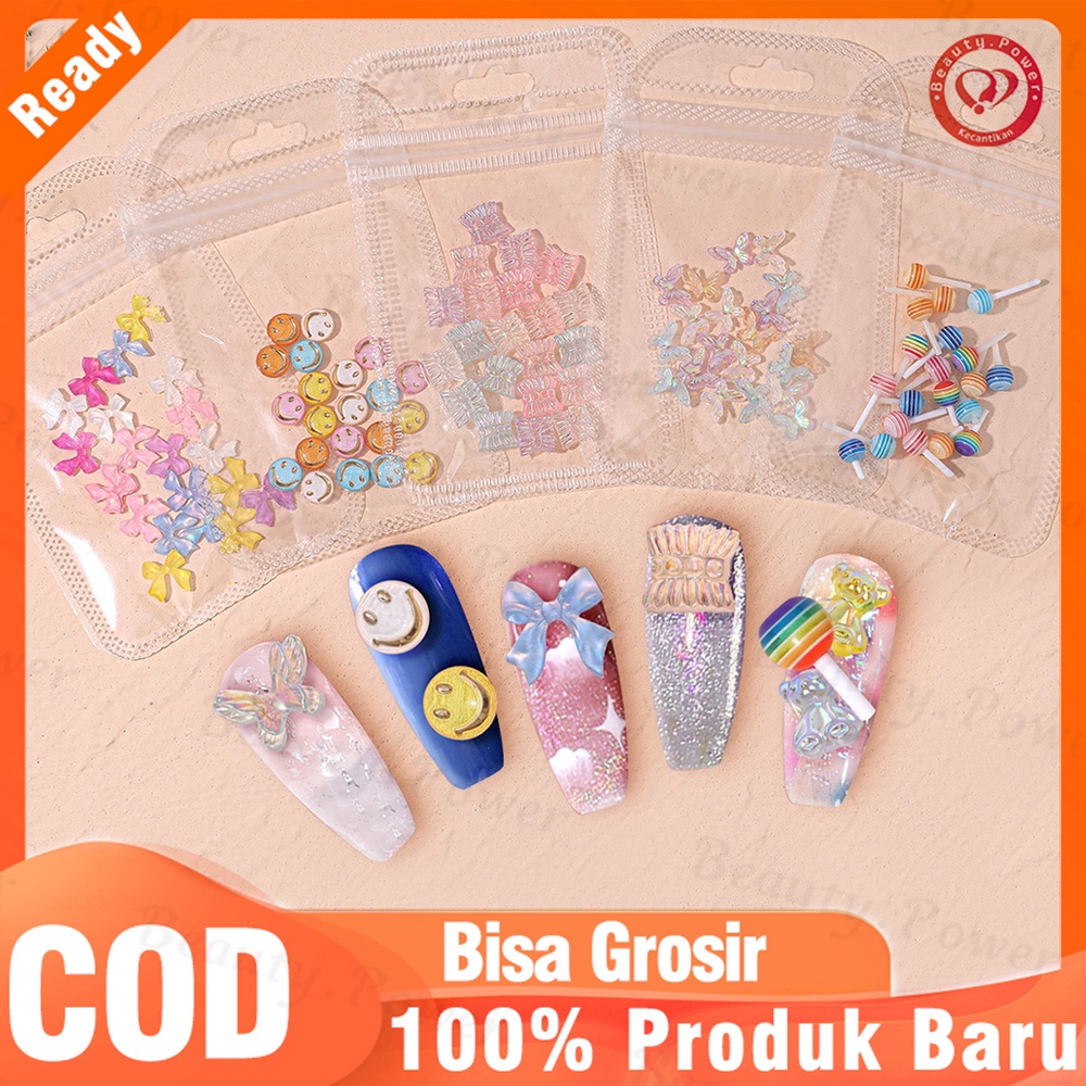 20Pcs / Pak Ornamen Kupu-Kupu Warna-warni 3D Resin Glitter Dekorasi Nail Art DIY